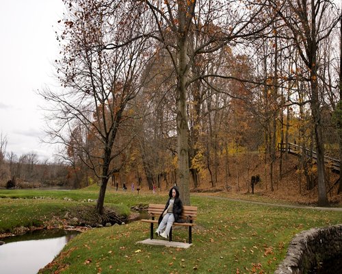 healthy woman breathing calmly in a park